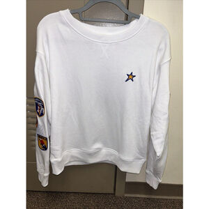 Cheerleader NWT White Cotton Crewneck Sweatshirt patches On Sleeves Size…